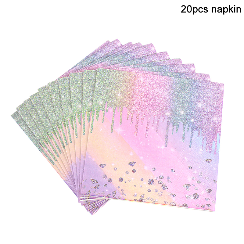 Iridescent Diamond Disposable Tableware Set Paper Plate Cup Napkins Girls Kids Birthday Party Decoration Supplies Baby Shower: DARK GRAY