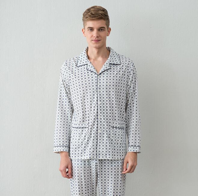 100% katoen Mannen pyjama set lente en herfst mannen pyjama Turn-down kraag lange mouwen nachtkleding nachtkleding thuis kleding: NO 4 / XXL