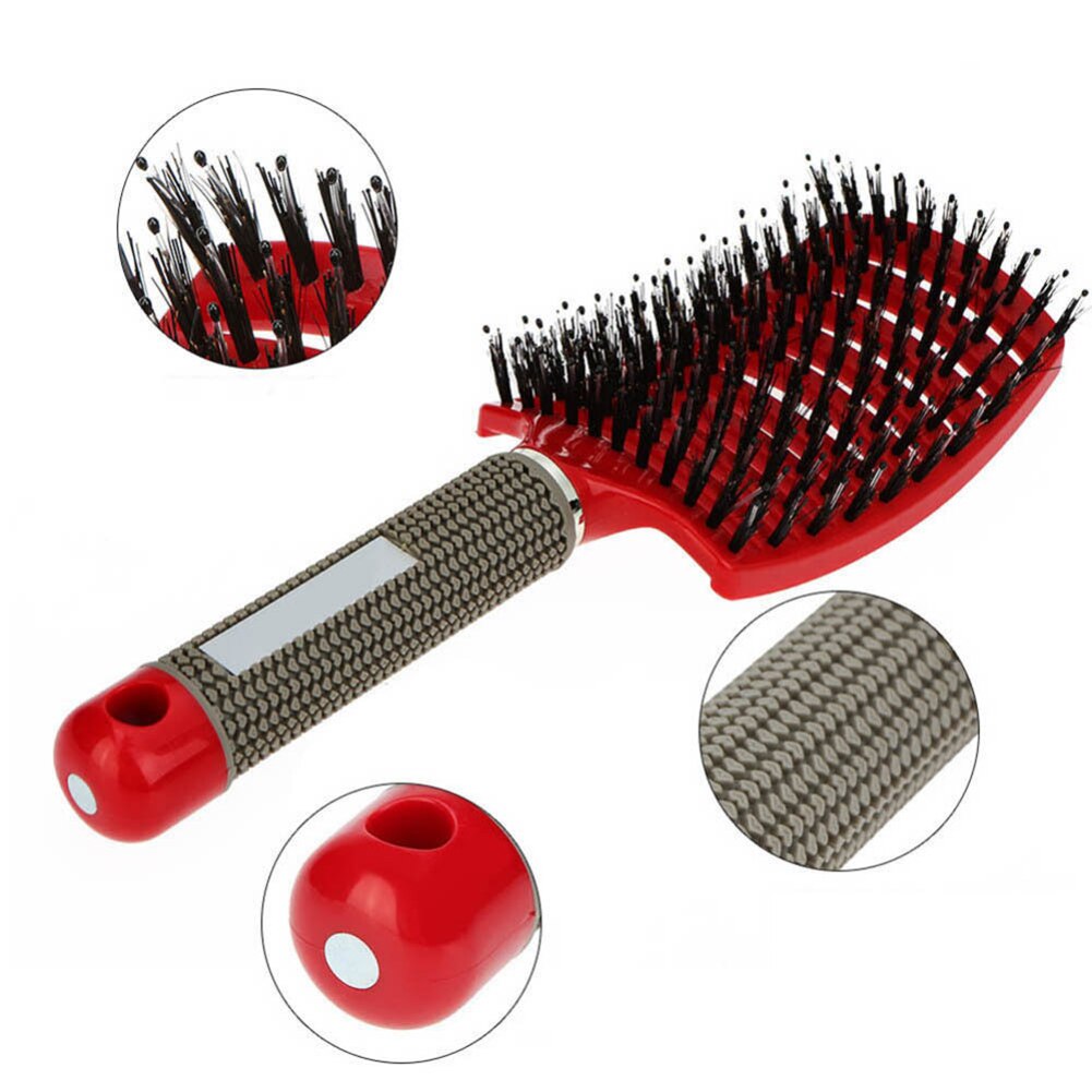 Cepillo de pelo de jabalí, peine de pelo curvado con ventilación, cepillo para desenredar el cabello grueso, masaje, cepillo de secado, peine de arbusto para el cabello