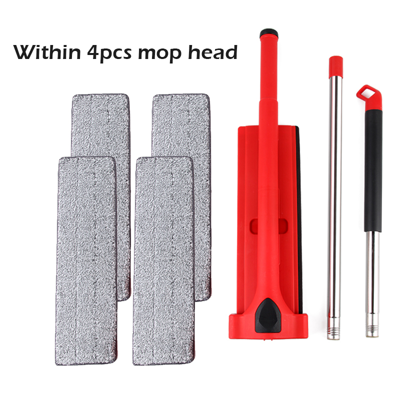 Self-Wringing Magic Mop Free Hand Washing Flat Mop Automatic Spin 360 Rotating Wooden Floor Mop Cleaner Lazy Household Cleaning: 4pcs rag red