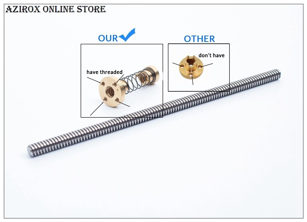 AZIROX higy T8mm 3D Printer Anti Backlash Spring Loaded Nut Lead Threaded Screw Elimination Gap nut