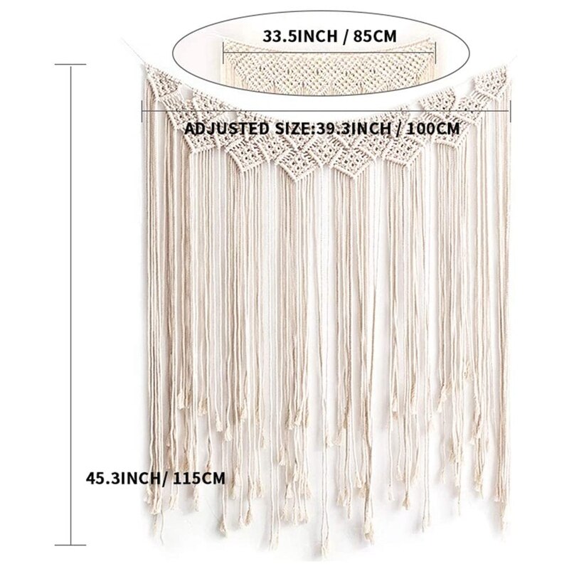Macrame vägghängande handvävt bohemiskt bomullstrep boho gobeläng heminredning （utan pinnar）: 3