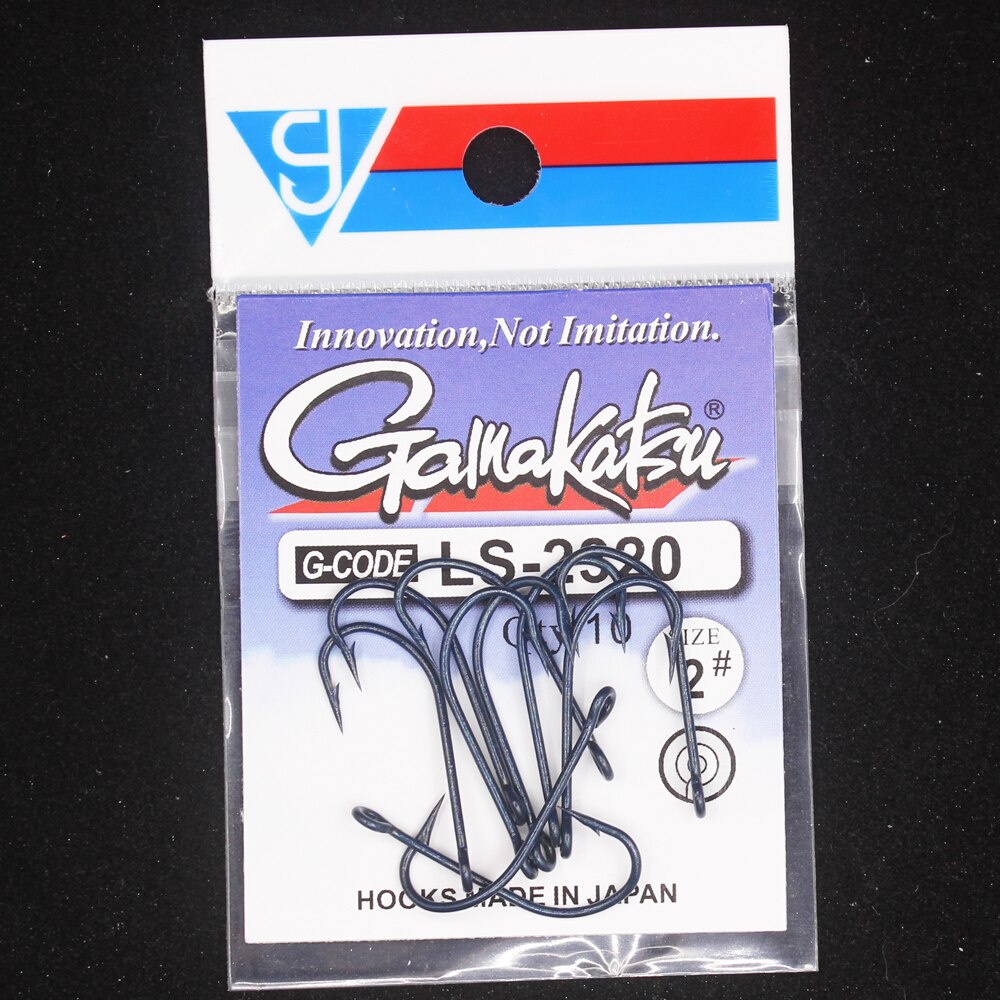 Anzuelos de pesca Gamakatsu 10 unids/lote 2 # -10 # Anzuelos de pesca azules, anzuelo de pesca de caña larga 2320 de acero rico en carbono
