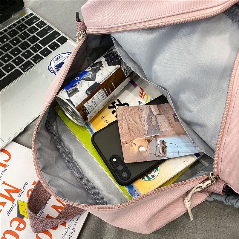 DCIMOR Waterproof Nylon Multifunction Women Backpack Female Lovely Transparent Pocket Travel Bag Small Schoolbag for Girls