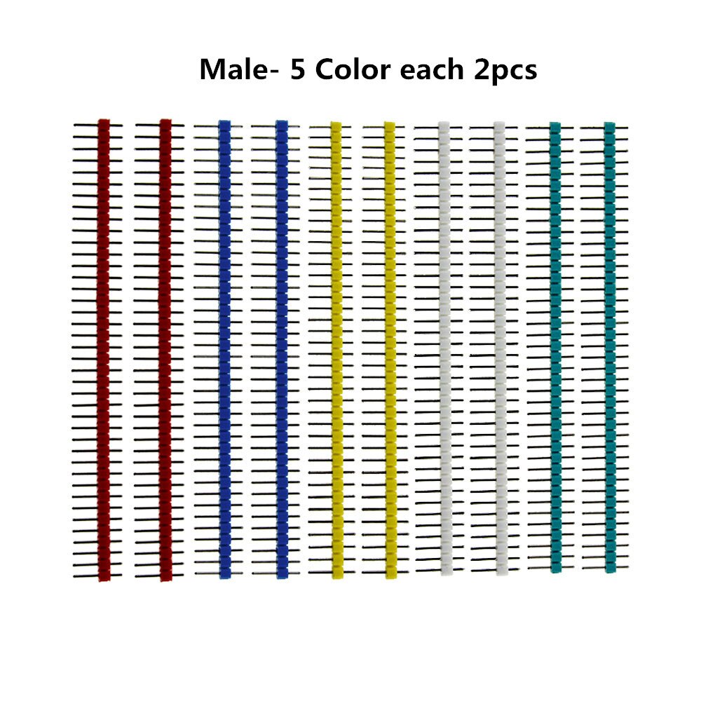 40 Pin 1x40 Single Row Male and Female 2.54 Breakable Pin Header PCB JST Connector Strip for Arduino Black: Male 5Color 2pcs