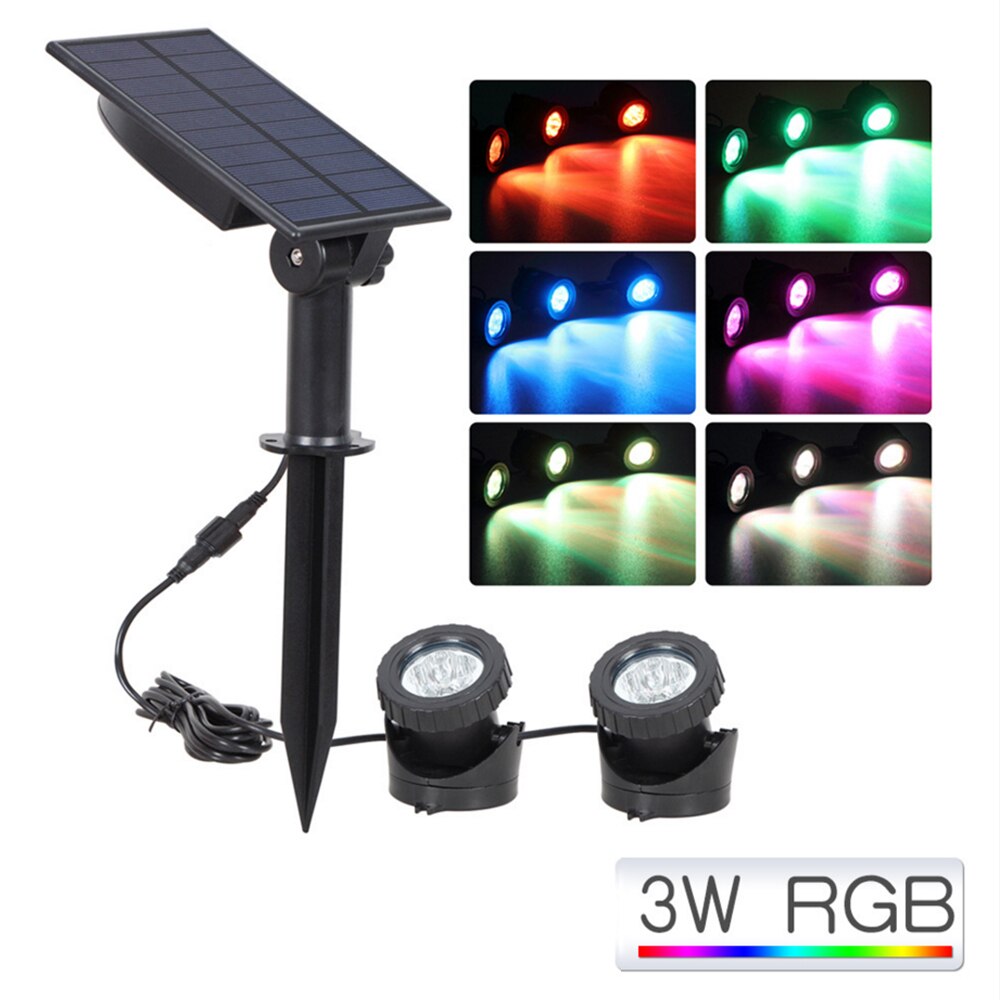 LED Solar- Unterwasser Lichter Teich Licht RGB Landschaft Scheinwerfer IP68 Wasserdicht Schwimmbad Licht Brunnen Aquarium Lampen: 2 Kopf RGB