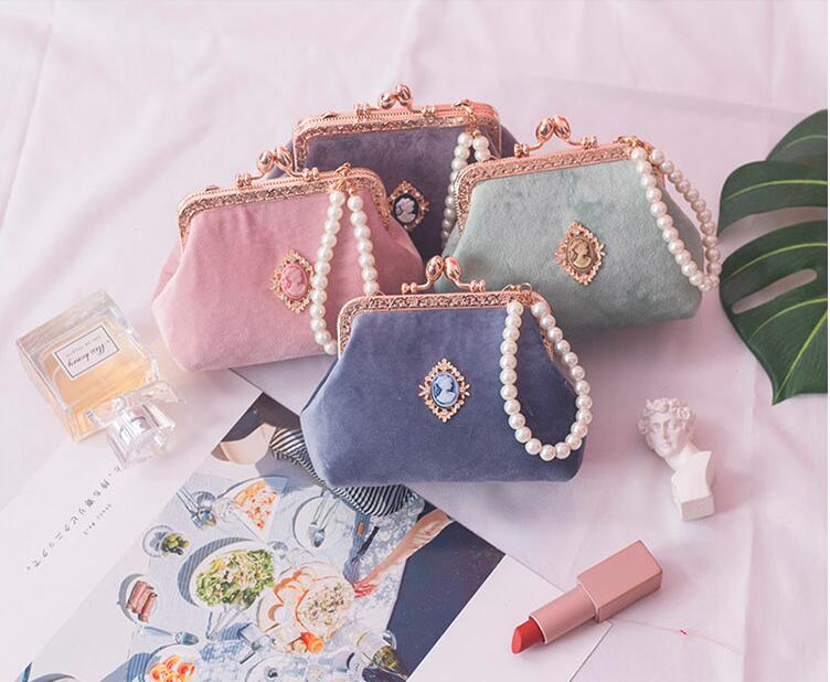 Angelatracy domstol korea vintage metall diamant flicka pärla kvinna liten axelväska spänne dam plånbok handväskor myntväska