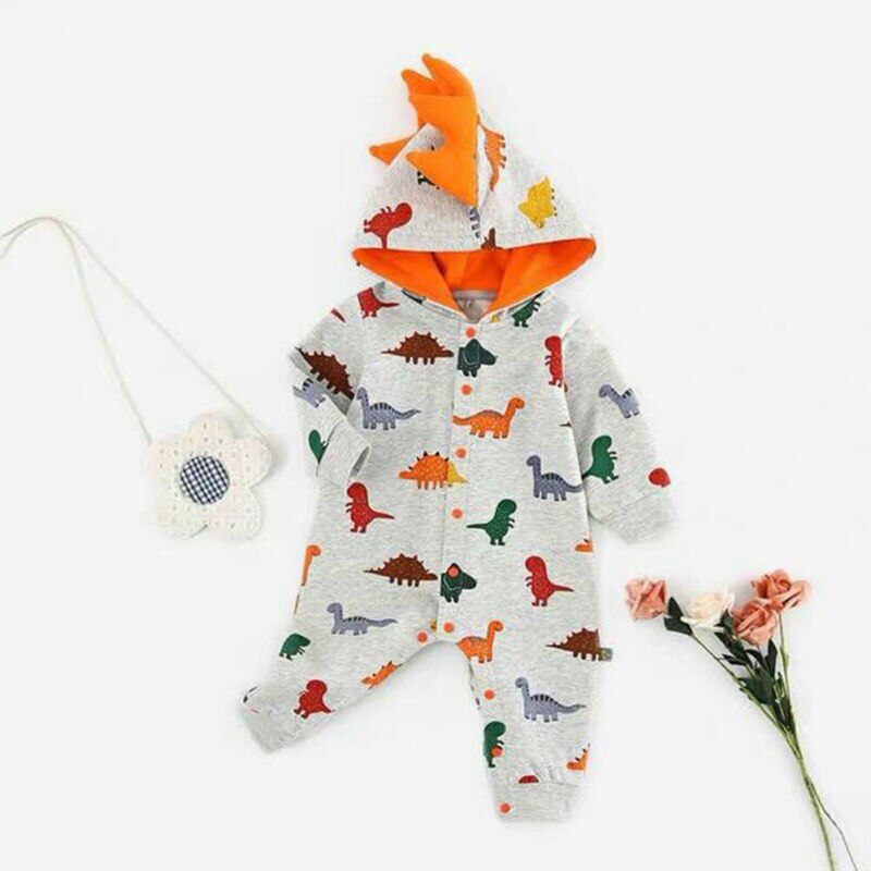 0-24M Baby Baby Jongens Meisjes Dinosaur Romper Bodysuit Herfst Winter Hooded Kleding Top