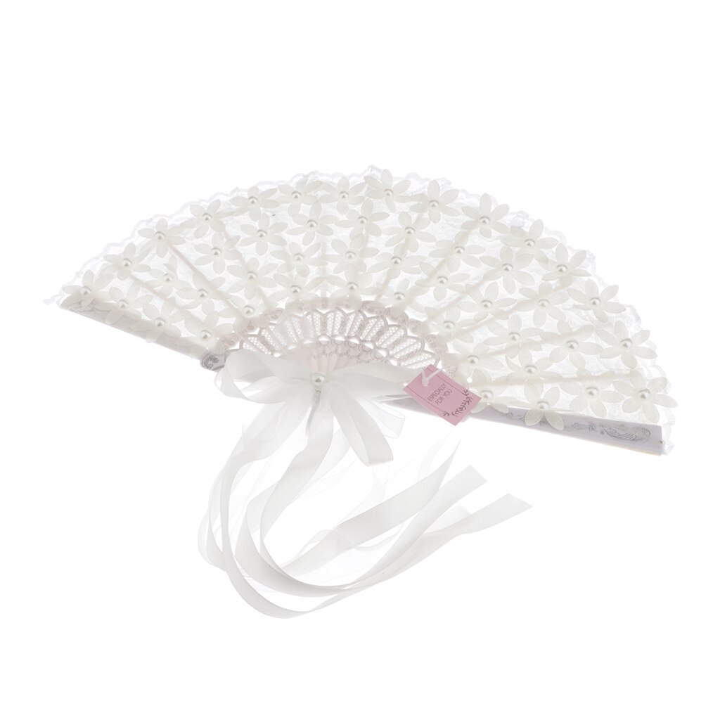 Vintage Bruids Kant Boeket Fan Crystal Bruidsmeisje Boeket Bruidsboeket Flapper Accessoires (Wit)