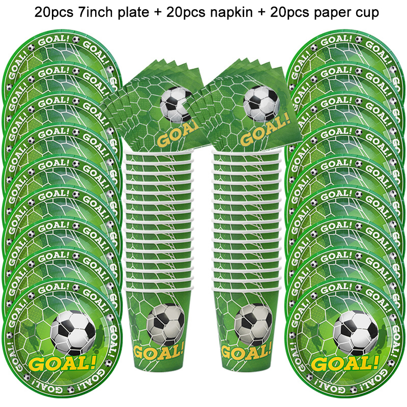 Soccer Party Disposable Tableware Paper Plates Cups Napkins Tablecloth Kids Boys Football Birthday Party Decoration Supplies: Fluorescence Yellow