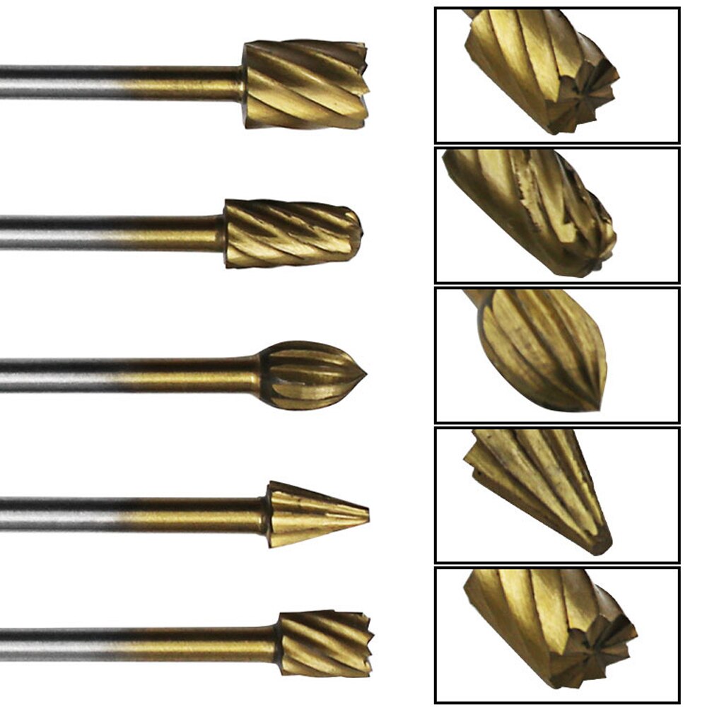 10pcs Titanium Dremel Routing Wood Rotary Milling Rotary File Cutter Woodworking Carving Carved Knife Cutter Tools