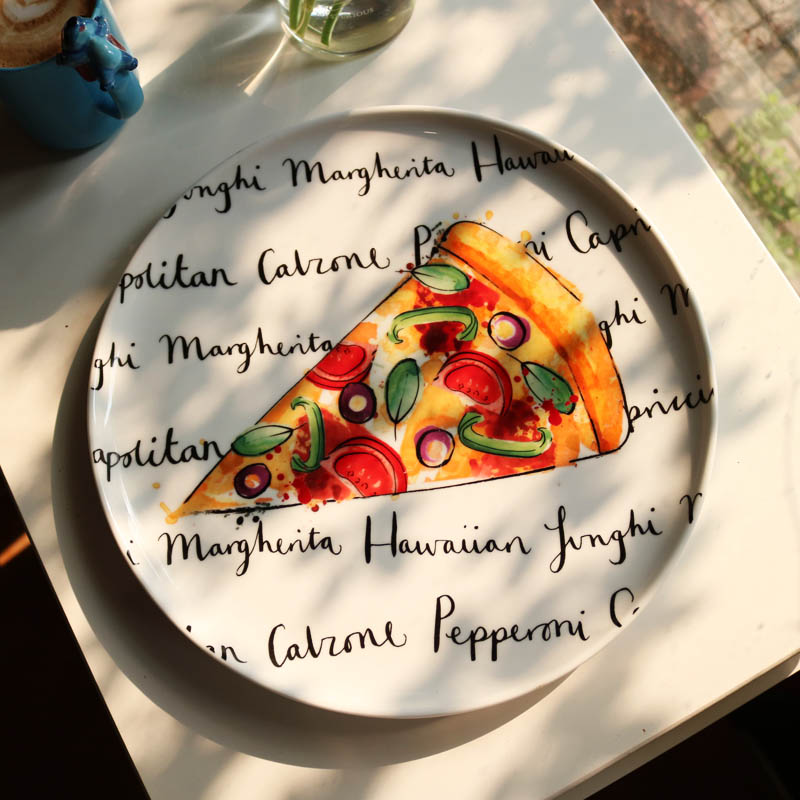 Keramische Diner Plaat Pizza Plaat voor Oven 12inch Grote Maat Kleurrijke Pizza Patroon Schotel Ronde Servies