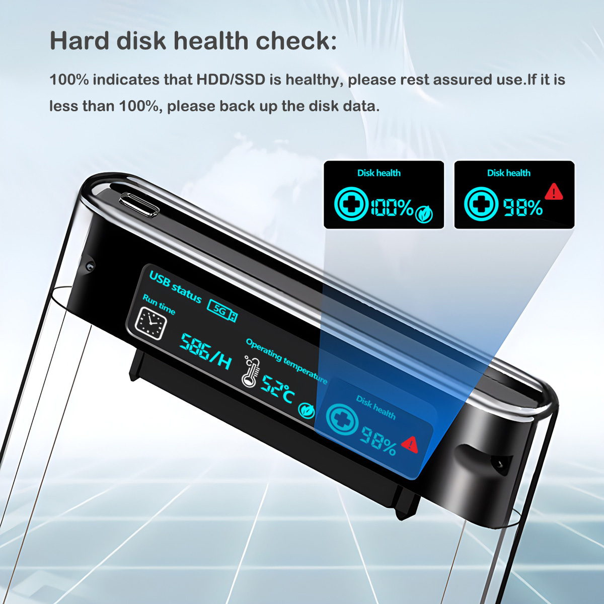 USB3.2 External HDD Case 5Gbps 2.5 Inch Transparent Hard Disk Case Hard Drive Enclosure SATA HDD SSD Storage Case for Laptop PC