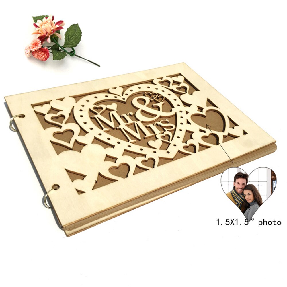 (40 pages) Wooden Mr. and Mrs. Love MRMRS photo frame DIY wedding guest sign in this wedding signature booklet