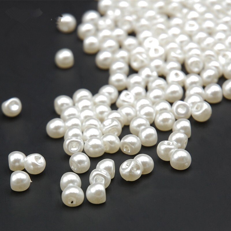 6mm 200 st vita imiterade pärlor knappar sidohål plast kläder krage pärlor material dekorativa tillbehör