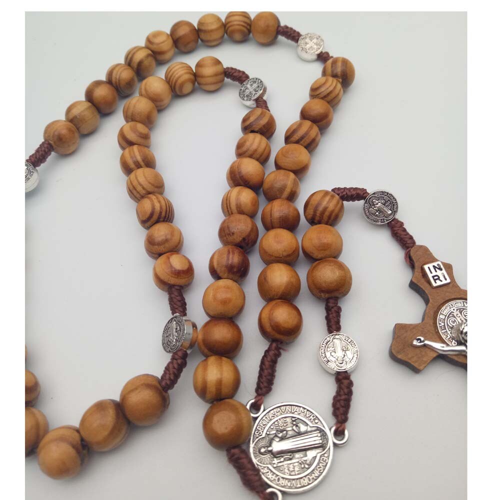 Katholieke Christelijke Oude Bronzen Retro Cross Sieraden Rozenkrans Ketting Kruisbeeld Houten Jesus Cross Hout