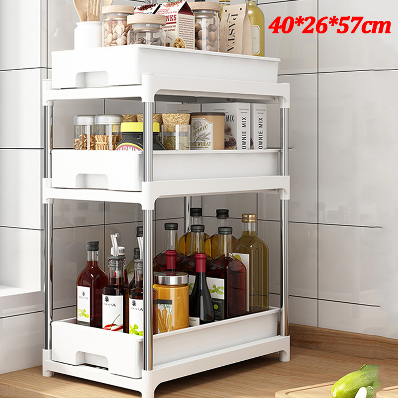 Estante de almacenamiento para encimera de cocina, cajones deslizantes de acero inoxidable, bandeja de armario, caja de especias, organizador debajo del fregadero: Amarillo claro