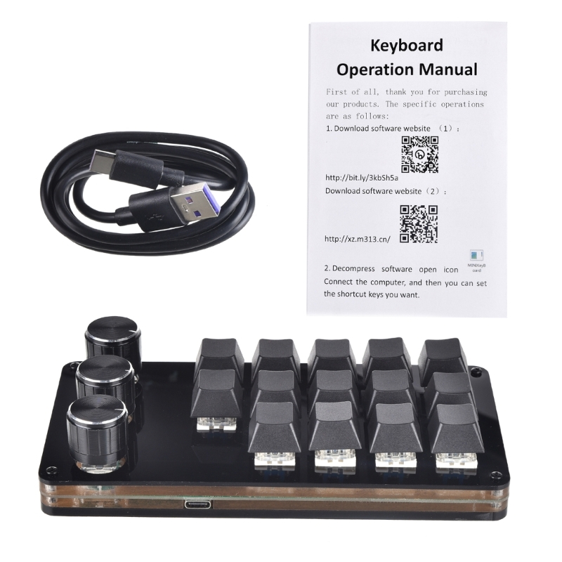 3/5/8/9/10/14/16 Keys Programmable Keyboard Multifunctional USB Mechanical Keyboard One Hand Macro Mechanical Keyboard with Knob: Gold