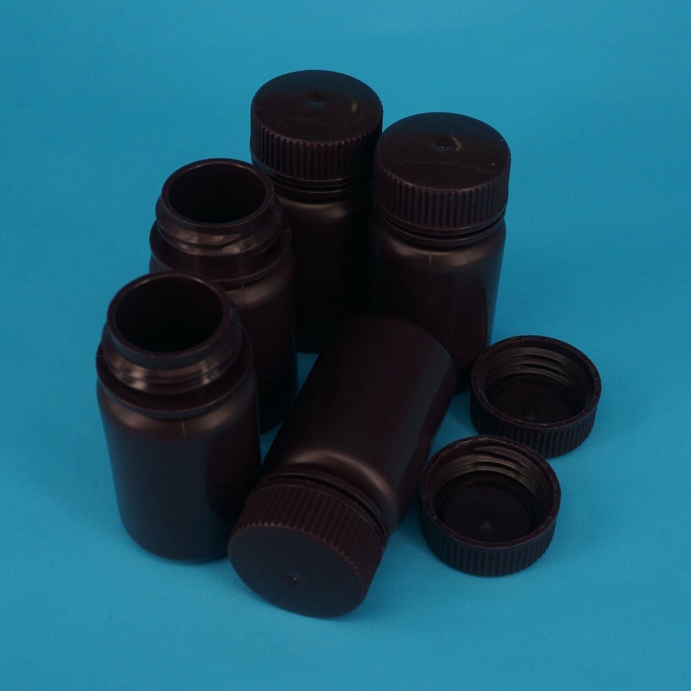 Lot5 60ml Brown PP Plastic Cylindrical Chemical Container Reagent Bottle