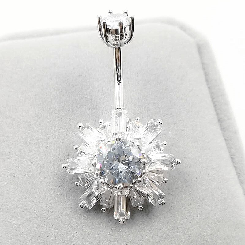 925 Sterling Zilver Belly Button Ring Bloem Cz Navel Piercing Sieraden 1Pc