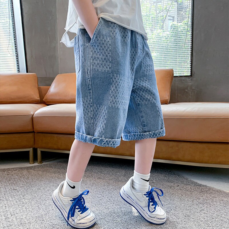 Denim kurze Hose für freundlicher Jungen 2022 Sommer lässig Baumwolle Einfarbig freundlicher Kurze Jean Knie Länge Hosen 5 zu 14 Jahre alt