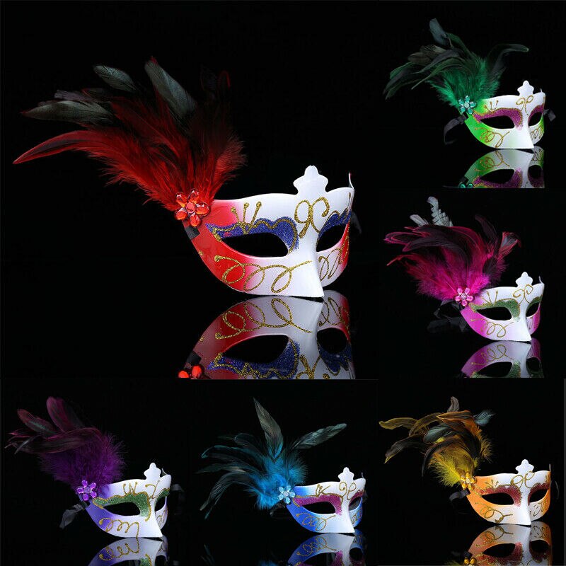 FAROOT Masquerade Ball feather Mask Halloween Costume Birthday Graduation Prom Party Lady Plastics Ball MASK