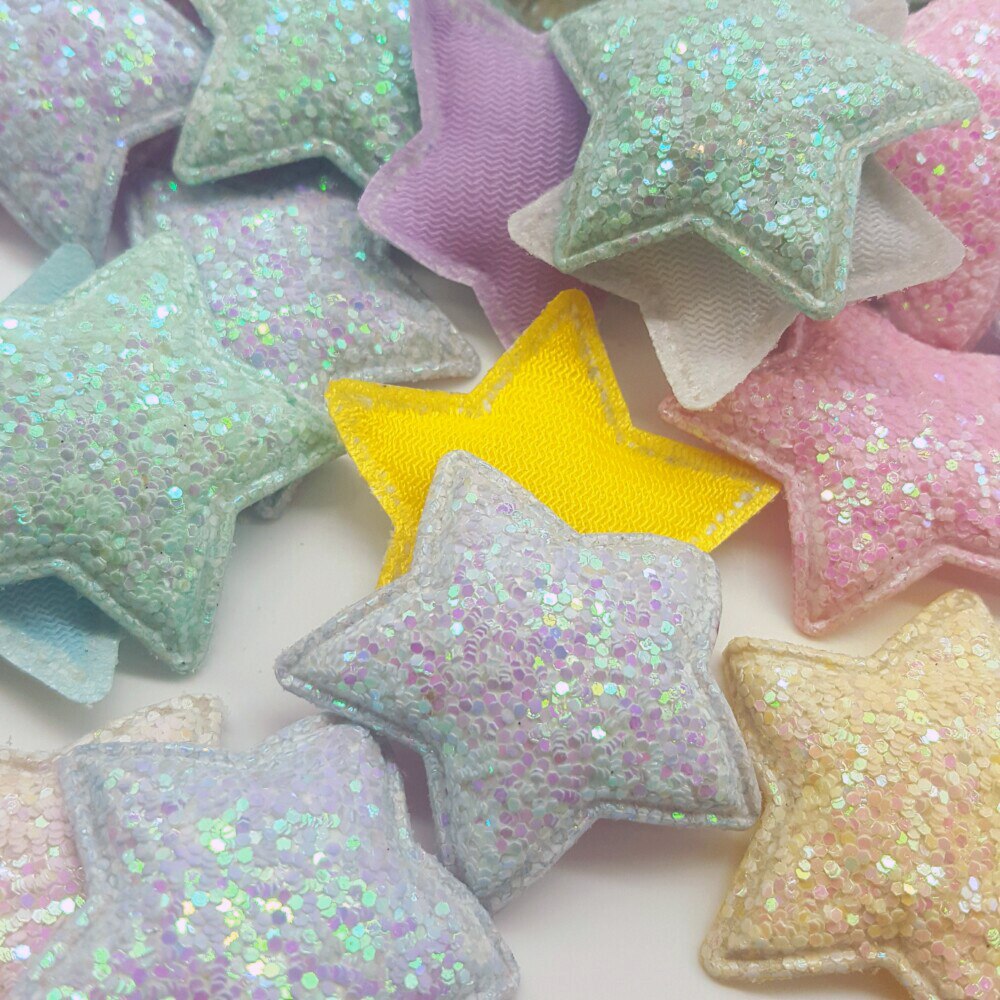 10 stuks snoep knutsel glitter patches schattige sterren haar strik accessoires plak patch voor kleding knutsel patch diy knutselbenodigdheden