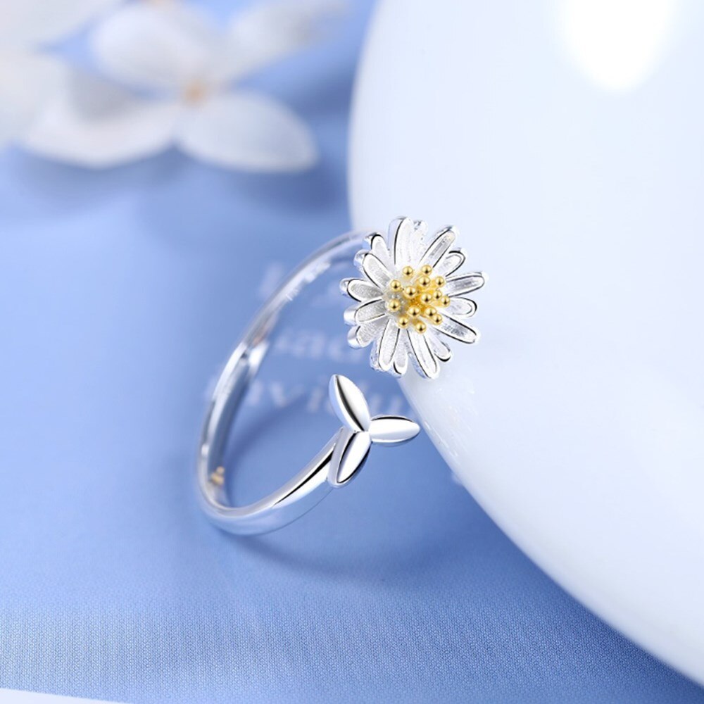 925 Sterling Zilver Vrouwen Mode-sieraden Chrysant-Vormige Open Ring Maat Verstelbaar