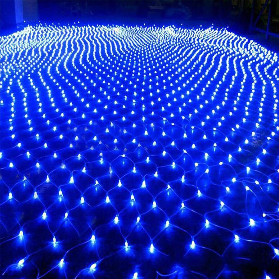BEIAIDI 2x2M 3x2M 6x4M LED Net Mesh Fee String Licht Girlande fenster Vorhang Weihnachten Fee Licht Hochzeit Party Licht: Blue / 6X4M 672Leds