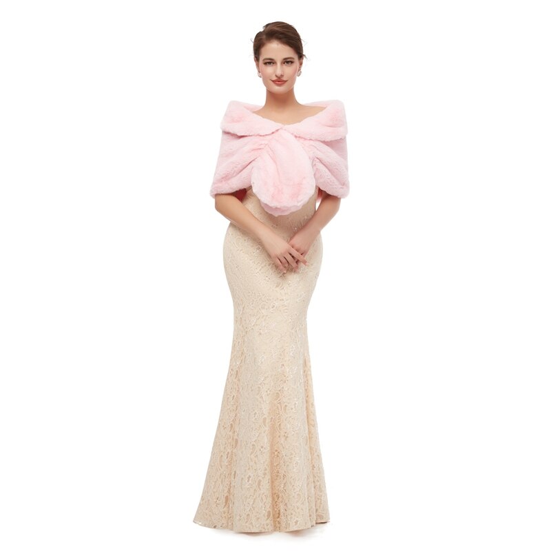Chales negros de piel para mujer, abrigos para vestidos formales de boda, prendas de vestir exteriores de boda, capa nupcial, otoño e invierno, Boleros cálidos, novedad de: Rosa