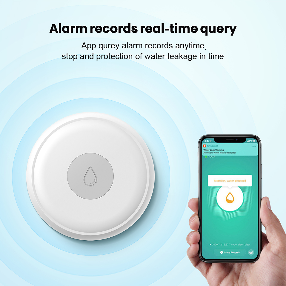 ZigBee Smart Flood Sensor Water Leakage Detector Flood Overflow Alert Security Alarm System Tuya/Smart Life App Remote Control