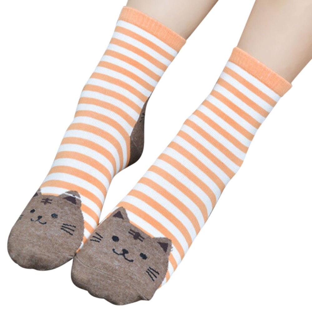 Sokker 3d dyr stribede tegneseriestrømper kvinder kawaii kat fodspor bomuld pige ankel kort afslappet kvinder & #39 ;s sokker gulv  #45: E