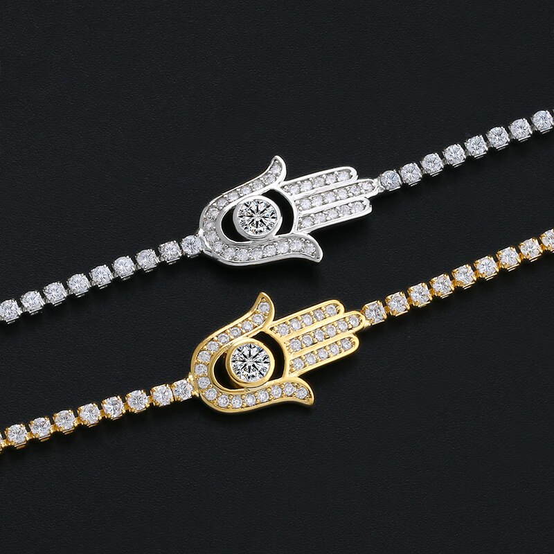 FLOLA Nuovo di Modo DELLA CZ Braccialetto della Mano di Fatima Pendenti E Ciondoli Pavimentato Zircone Cubico Hamsa Del Braccialetto per Le Donne Regali Gioielli Braccialetto in Oro brtk45