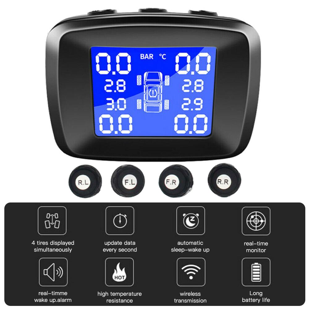 Voiture TPMS sans fil système de surveillance de la pression des pneus moniteur LCD + 4 capteurs externes Kit