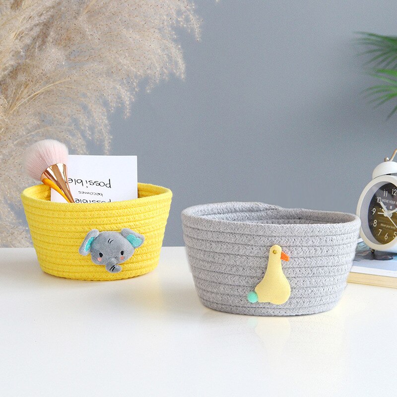 Cotton Rope Storage Baskets With Animals Shape Baby Dirty Clothes Laundry Basket Handmade Weaving Desktop Sundries Organizer Box