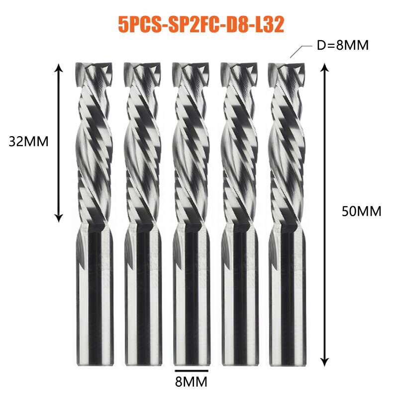5pc/lot Milling Cutter Woodwork UP DOWN Cut 2 Flutes Spiral Carbide Milling Tool CNC Router Bit Compression Wood End Mill Cutter