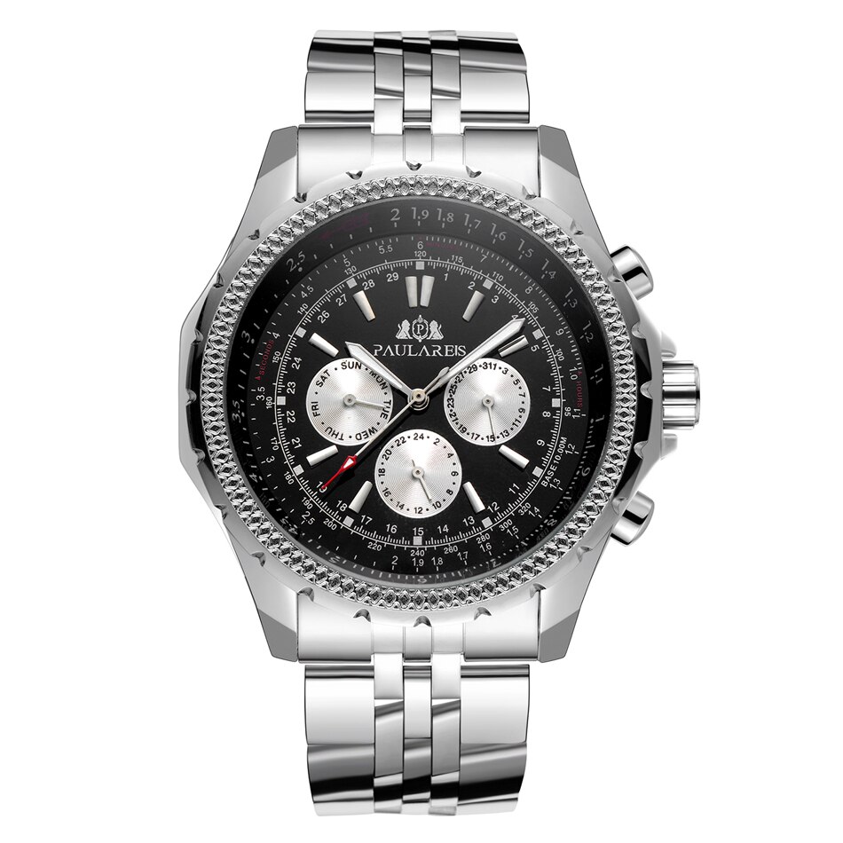 Benyar Elegant automatisch mechanisch horloge voor heren, 41 mm, waterdicht, roestvrij stalen band, oplichtend, casual, zakelijk, analoog polshorloge, armband