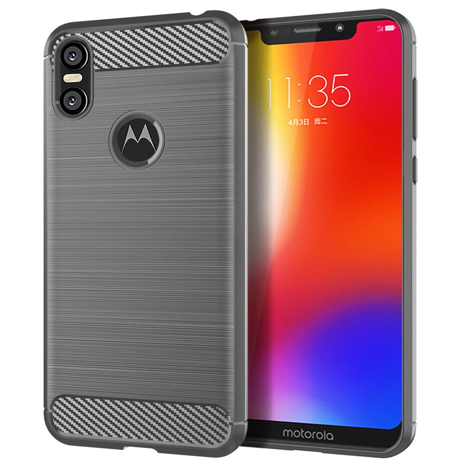 Whyes-funda de silicona para Moto One, funda de móvil suave de TPU de fibra de carbono ajustado a prueba de golpes para Moto P30 Play: For Moto P30 Play / Gris