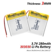 Polímero 303030 033030 3,7 V 280MAH batería de litio recargable con PCM para MP3 MP4 MP5 GPS auriculares de juguete eléctrico grabadora de voz