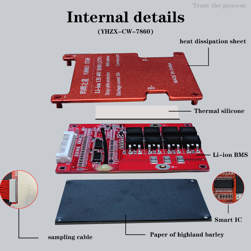 YUNHUI STAR BMS Li-Ion 13S 14S BMS 48V 20A 30A 45A 70A with NTC Temperature Sensor For 18650 Battery Pack Li-ion Commm Port