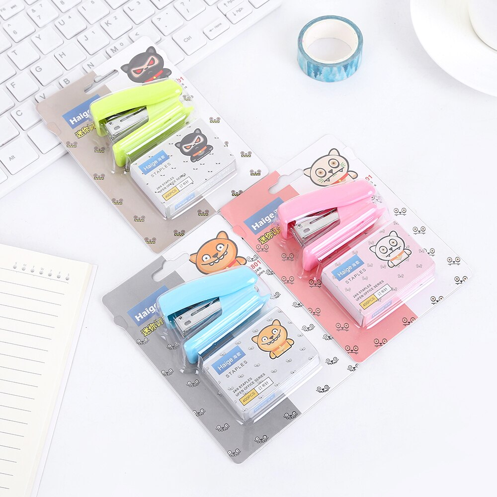 Home Stapler Set Cute Cartoon Stapler Mini Small Stapler Student Stationery come with 400pcs 24/6 needle Nail