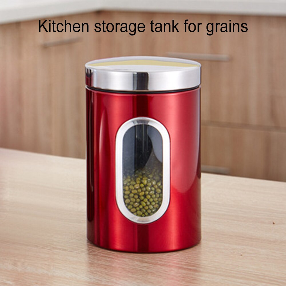 Bocal de rangement en acier inoxydable, pot de rangement en verre de cuisine pour le thé, le café, le sucre, la farine et le café
