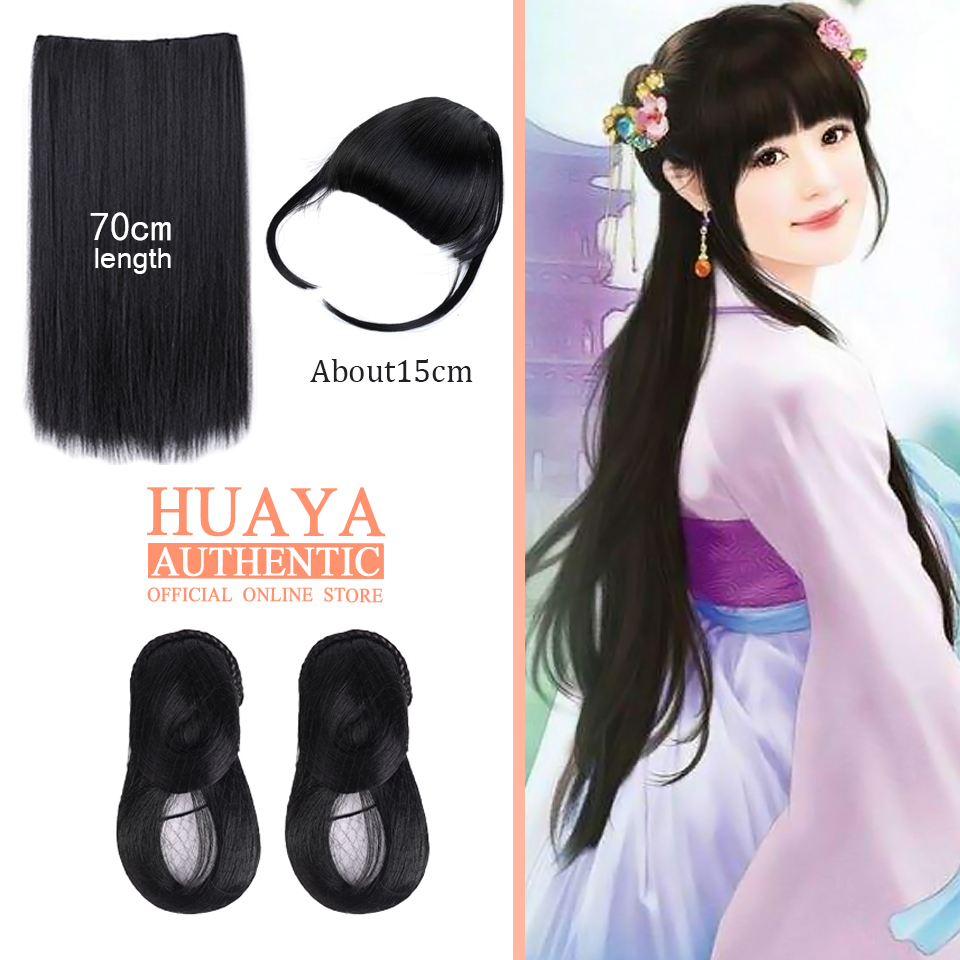 HUAYA – Extensions de perruque, postiche de cheveux chinois ancien, haute corne de bœuf noir, coiffure classique, couronne, tresses, Chignon: FG-03