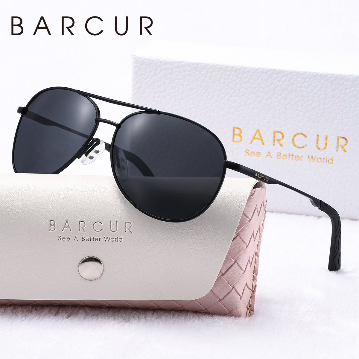 Barcur metalen gepolariseerde roze zonnebril voor dames, lichtgewicht, blauwe gradient glazen, accessoire voor dames: Zwart