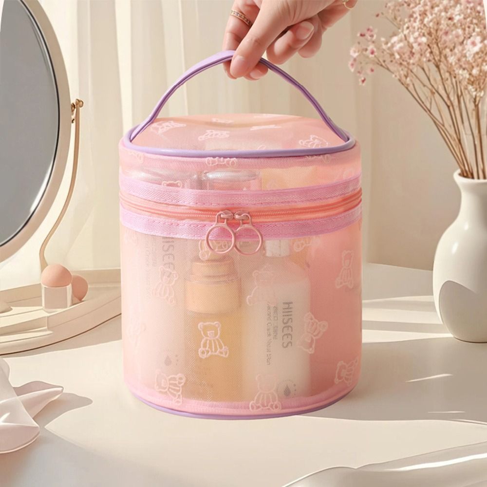 Large Capacity Mesh Cosmetic Bags Zipper INS Toiletries Storage Pouch with Handle Soft Perspective Makeup Bag Travel