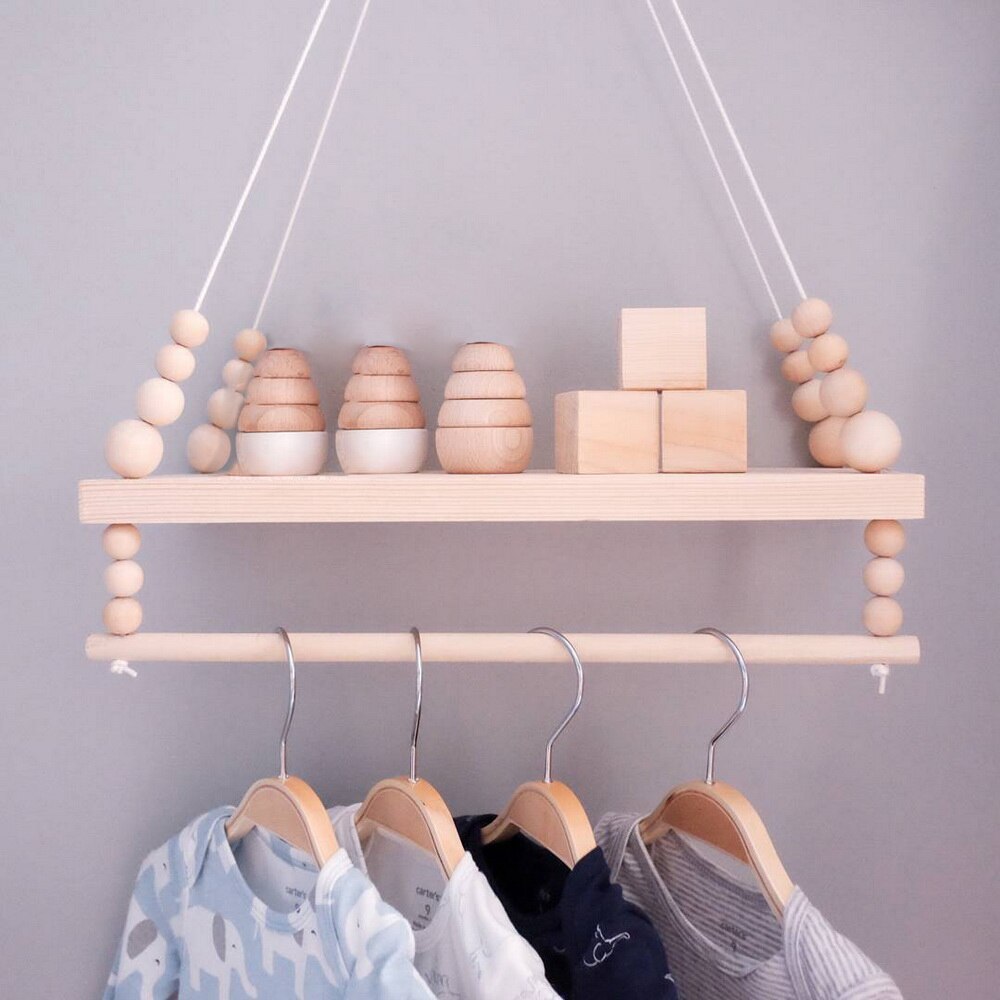 Wooden Beads Board Wall Hanging Storage Shelf Kids Bedroom Decor Photo pine board