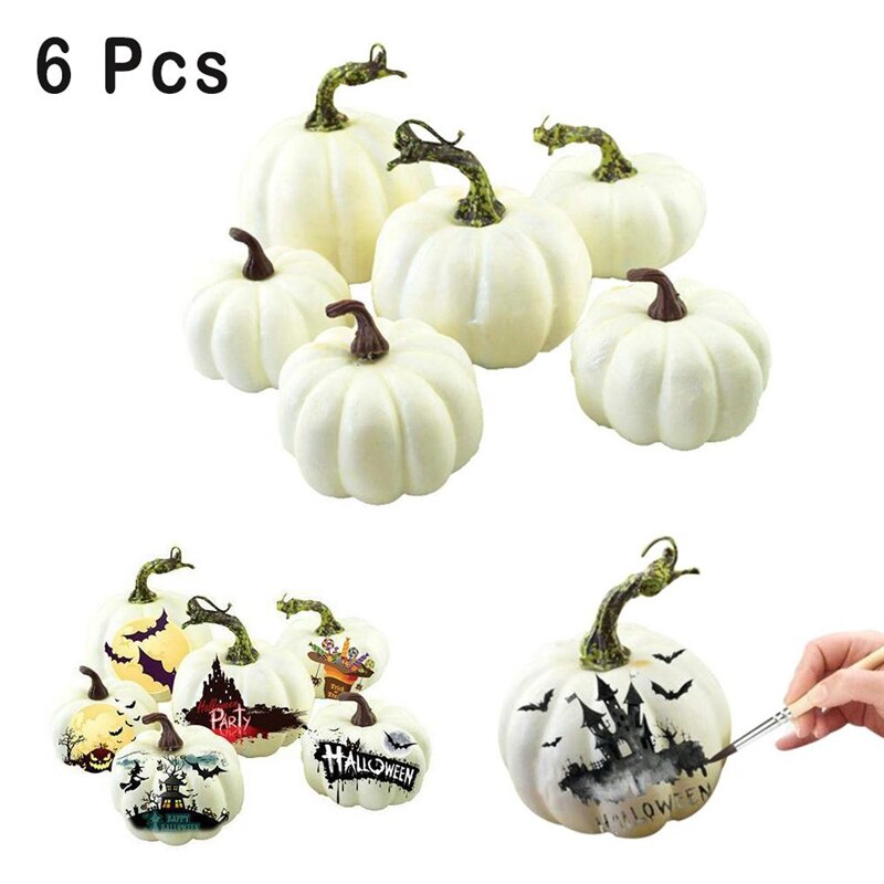 6 stk kunstig hvitt gresskar halloween dekor diy maling simulering gresskar høst høst takksigelse featival fest hjem dekor