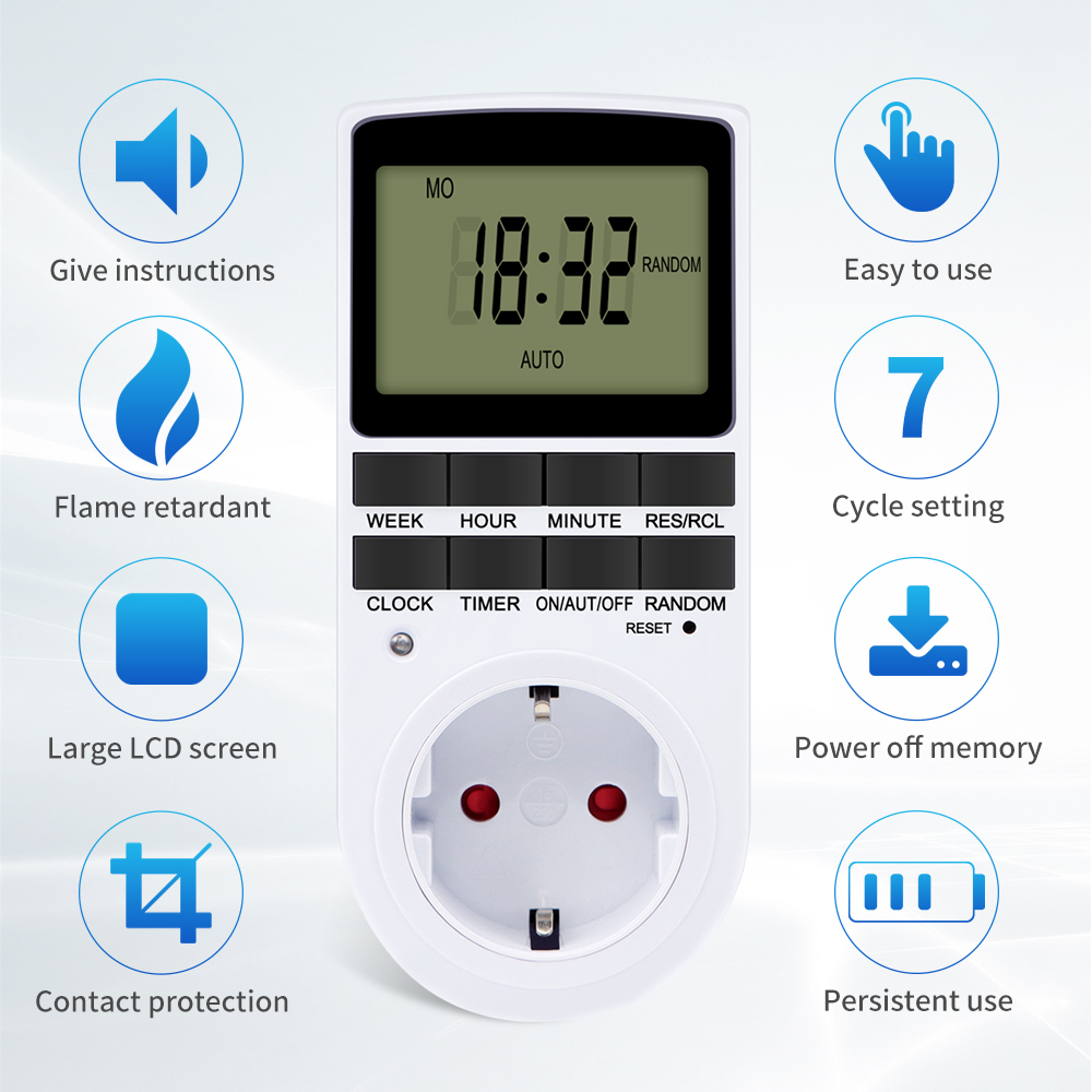 24 Hour Cyclic Electronic Digital Timer Switch EU UK AU US BR FR Plug Kitchen Timer Outlet Programmable Timing Socket 220V