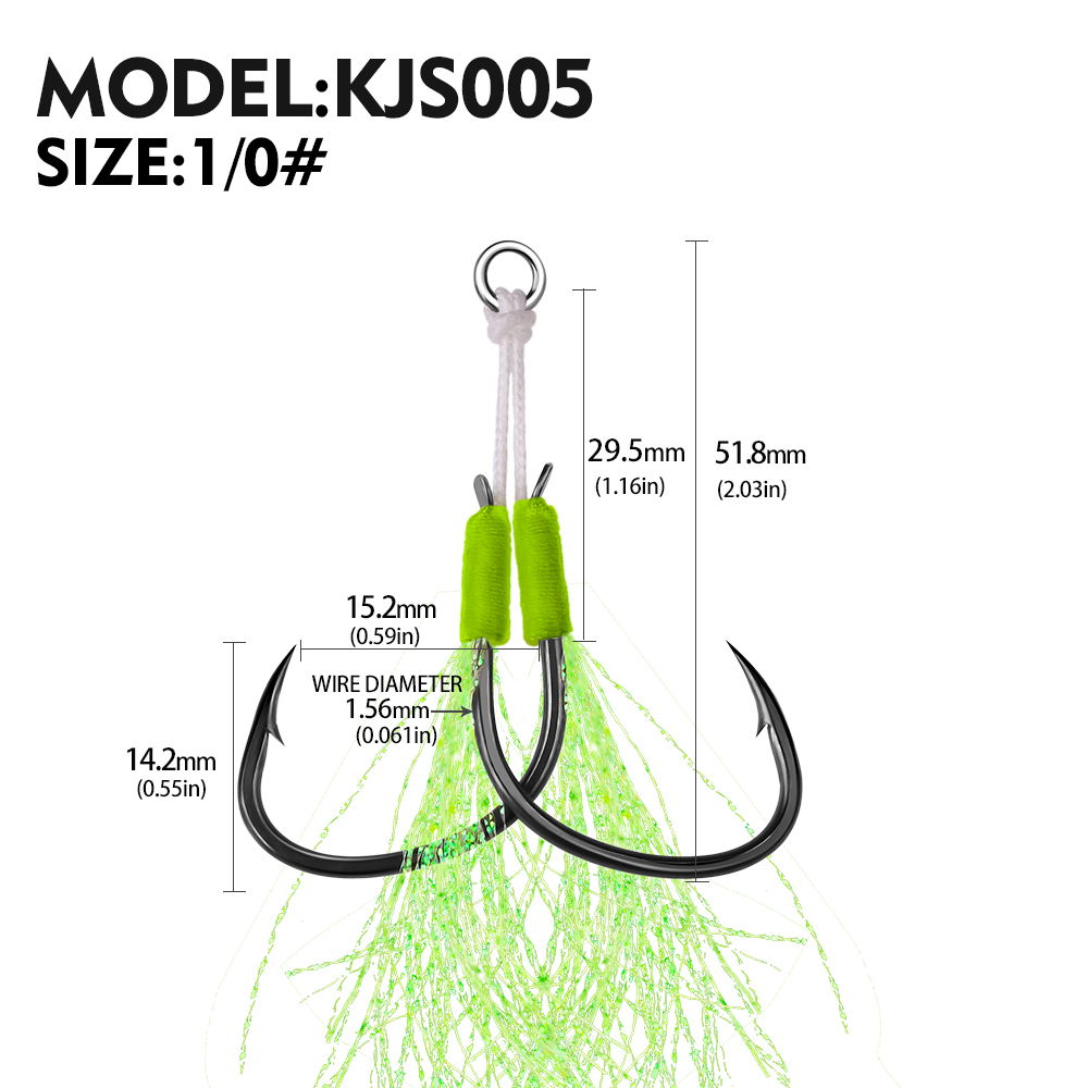 PROBEROS – Kit de crochets d'assistance à la pêche doubles, avec pompons, leurres de gabarits à chute lente, parfaits pour le gabarits Vertical, la pêche en plein air, 2 pièces: WHITE