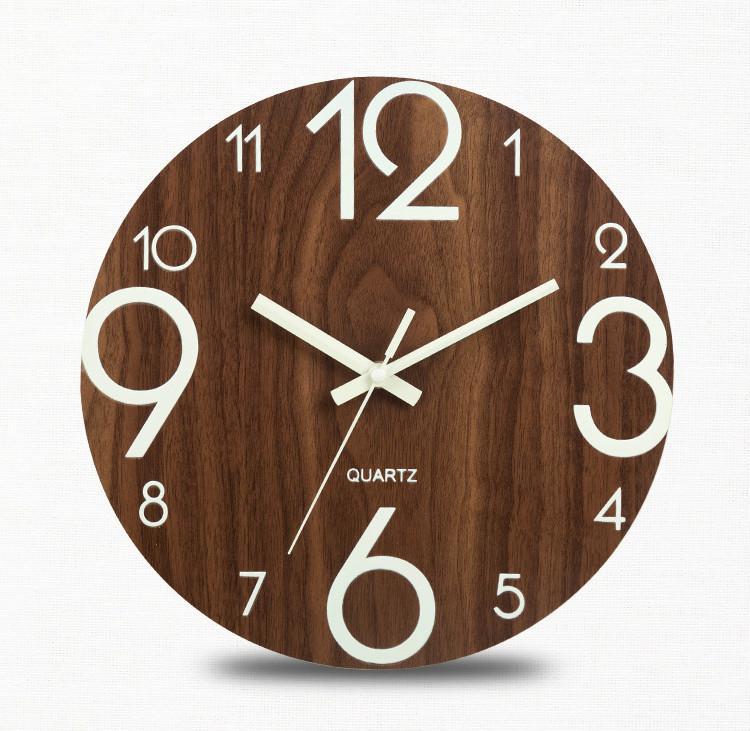 Wooden Wall Clock Luminous Digital Wall Clock Unique Large Digital Watch Wall Clock Paper Decal Home Modern Decoration: A